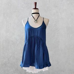 Rebecca Taylor Blue Satin Flowy Open Back Cami Tunic